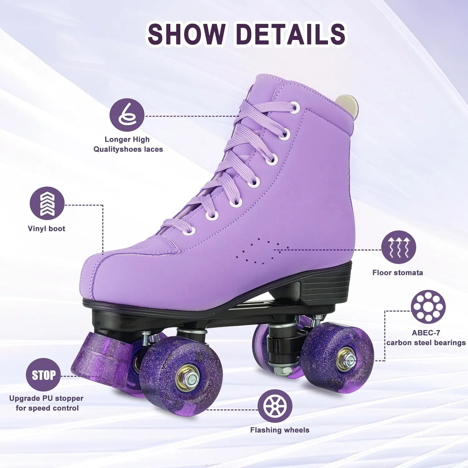 Women Roller Skates High-Top Double-Row PU Leather Roller Skates for Women Girls with Light up Wheels Outdoor