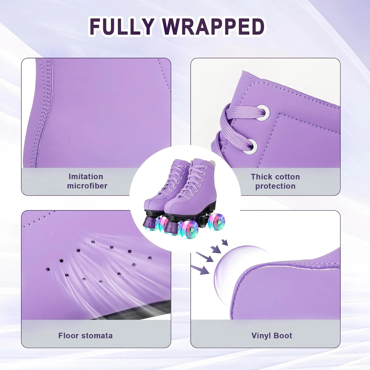 Women Roller Skates High-Top Double-Row PU Leather Roller Skates for Women Girls with Light up Wheels Outdoor