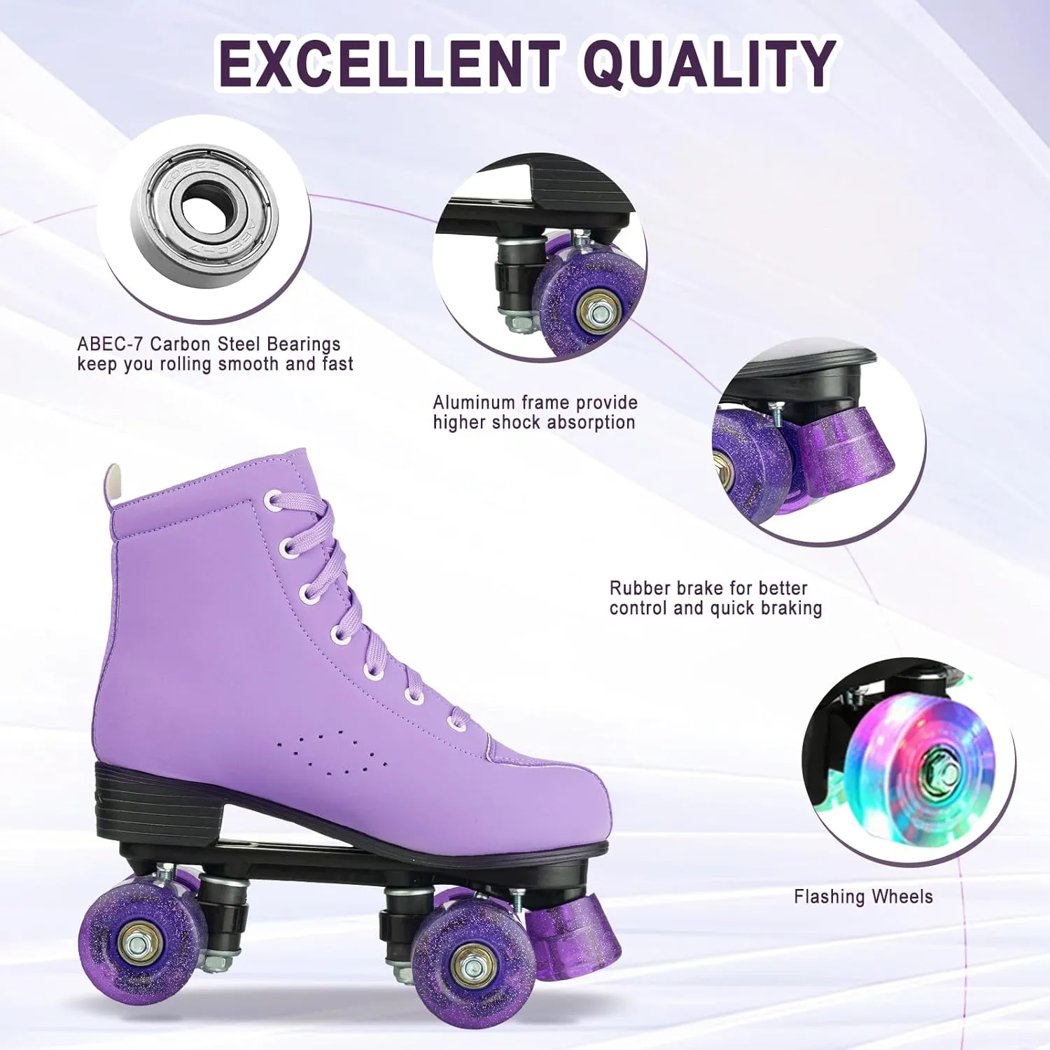 Women Roller Skates High-Top Double-Row PU Leather Roller Skates for Women Girls with Light up Wheels Outdoor