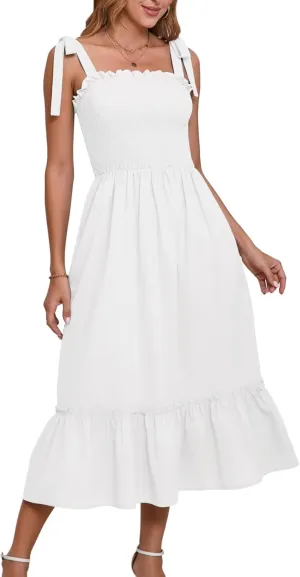 Women Square Neck Ruffle Maxi Dress 2025 Summer Boho Beach Cotton Linen A-Line Spaghetti Strap Long Dress Vacation