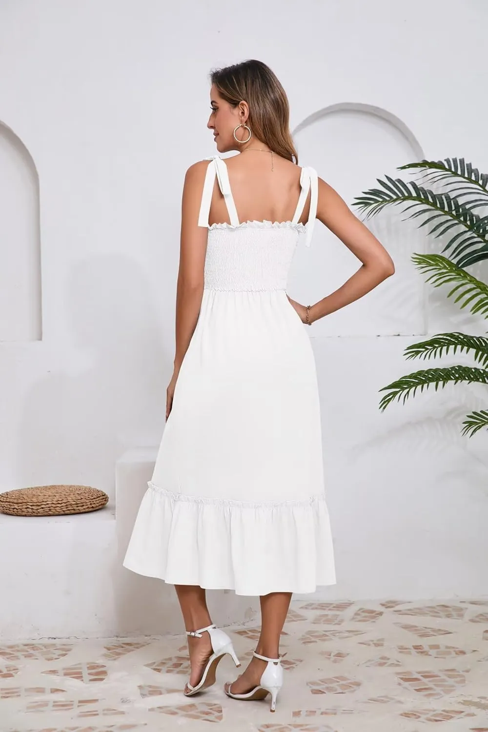 Women Square Neck Ruffle Maxi Dress 2025 Summer Boho Beach Cotton Linen A-Line Spaghetti Strap Long Dress Vacation