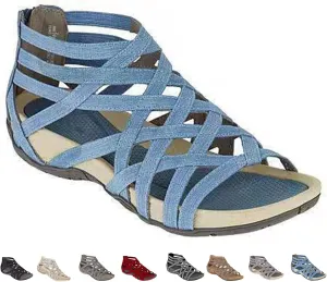 Women's Sandals Round Open Toe Hollow Roman Gladiator Bandage Design Flip Flops, Summer Sandals with Back Zipper Daily Shoes