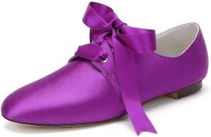 Womens Wedding Shoes Women’s Flat Shoes Round Toe Satin Lace up Low Heels Comfort Dress Shoes Wedding Bridal Pumps Sandals Dark Green(Purple,3 UK)